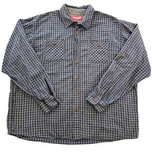 Wrangler Mens 2XL Plaid Flannel Button Down Shirt Navy Blue Grey Western